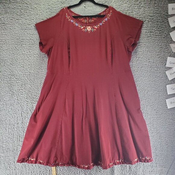 eShakti Dress Womens 6X Rust Red Embroidered Cotton Stretch Knee Length - Picture 1 of 10